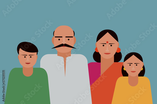 Illustration of a family of Indian ethnicity
