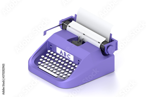 3d render typewriter with paper for writing books.