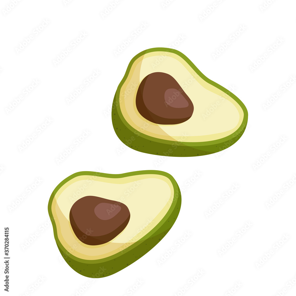 Avocado drawing. Whole avocado with leaf and half with seed isolated on white background. Avocado drawing. Whole avocado with leaf and half with seed isolated on white background.