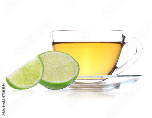 A cup of tea and Lemon isolated on white