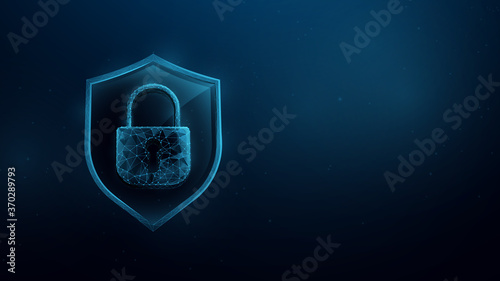 Shield with Padlock. Wireframe Mesh, Lines, Triangles and Low Poly Style Design. Technology Security Concept. Vector Illustration