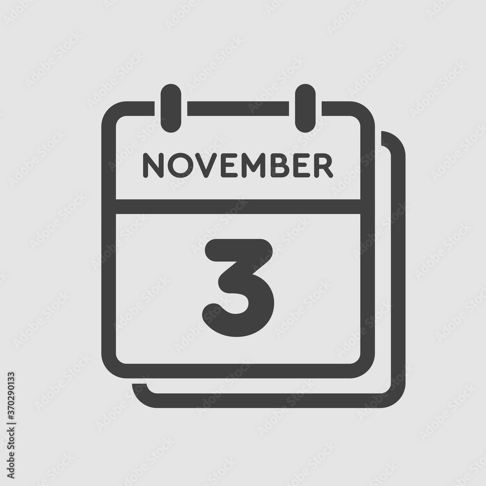 Calendar icon day 3 November, template icon day Calendar icon day 3 November, template icon day