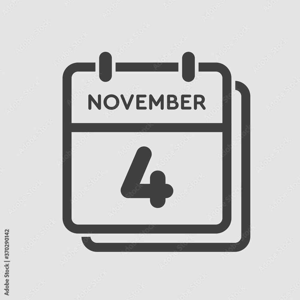 Calendar icon day 4 November, template icon day Calendar icon day 4 November, template icon day