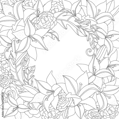 Wallpaper Mural circle vintage foliage frame with lilies and roses for your colo Torontodigital.ca