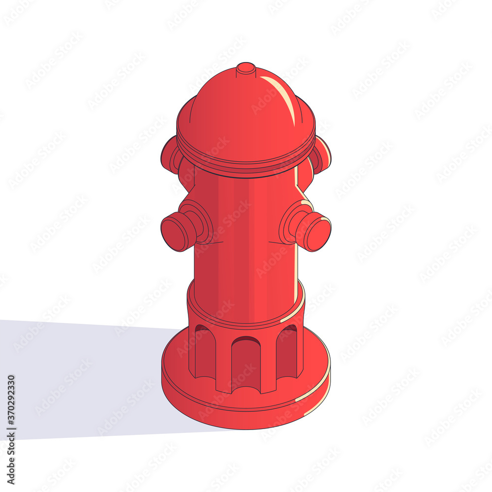 Red Hydrant with shadow isometric icon. Vector illustration on white background.