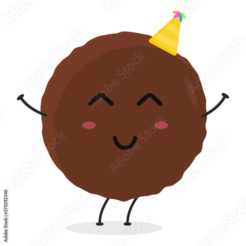 Cute flat cartoon meatball illustration. Vector illustration of cute meatball with a smiling expression.	