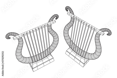 Ancient lyre or harp musical instrument. Music concept. Wireframe low poly mesh vector illustration.