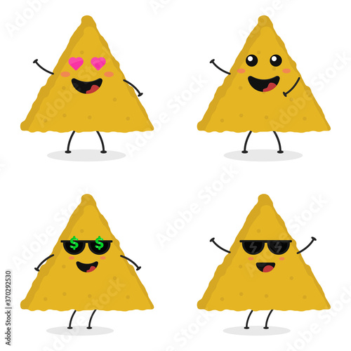 Cute flat cartoon nachos illustration. Vector illustration of cute nacho with a smiling expression.