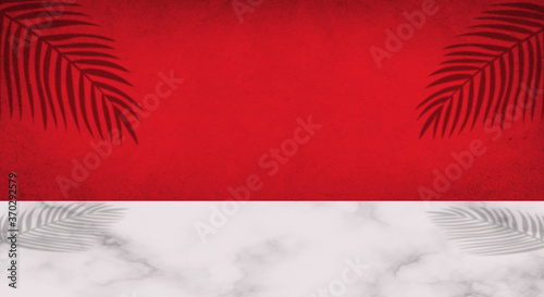 abstract background for product presentation with marble table and red walls color