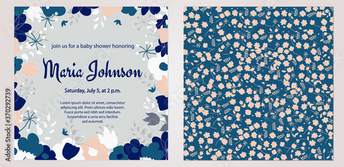 Baby shower with flower frame, vector illustration