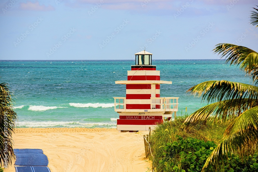 Fototapeta premium Atlantic Ocean background. Panorama view of Miami South Beach, Florida, USA.