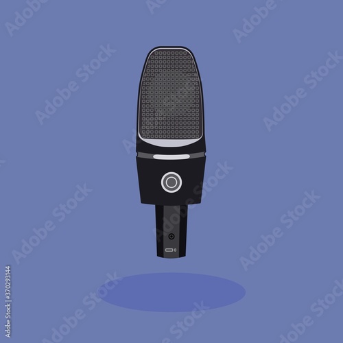 Realistic condenser microphone, vector illustration. Equipment for studio and concerts.
Legendary model for sound and voice recording. Studio theme. Musical equipment. Vocal recording.
