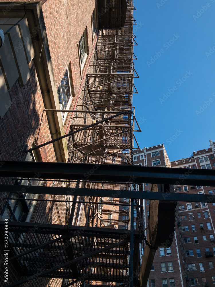 fire escape on side of building from below