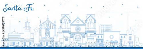 Outline Santa Fe New Mexico City Skyline with Blue Buildings.
