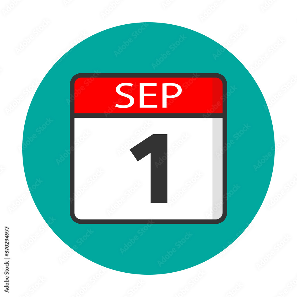 Flat calendar icon vector illustration. Simple calendar with date 1 september Flat calendar icon vector illustration. Simple calendar with date 1 september