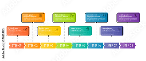 Minimal infographic Timeline template can be used for workflow layout, diagram, number options, web design. Infographic business concept with 8 option, parts, steps or processes. Abstract background.