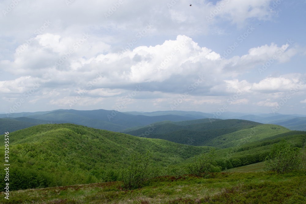 View on hills from Mała Rawka, Bieszczady, Poland