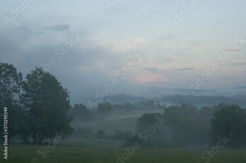 Hills covered in fog, Bieszczady, Poland