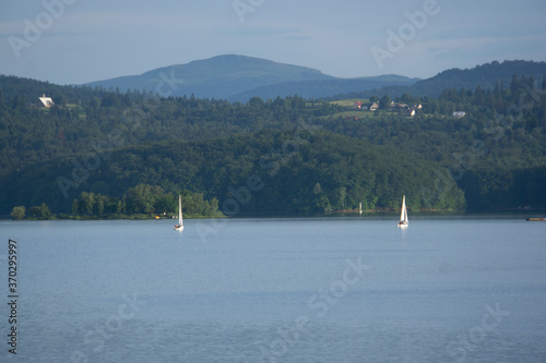 Fototapeta Naklejka Na Ścianę i Meble -  Twin yachts on Solina lake, Bieszczady, Poland