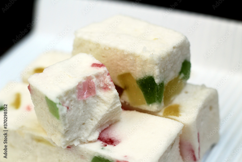 White marshmallow with marmalade crumbs, dessert White marshmallow with marmalade crumbs, dessert