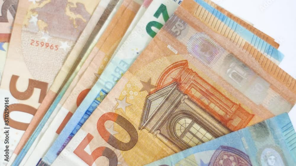 Close-up shot of euro money banknotes rotating Close-up shot of euro money banknotes rotating