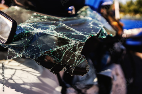 Closeup of crashed car in car accident.