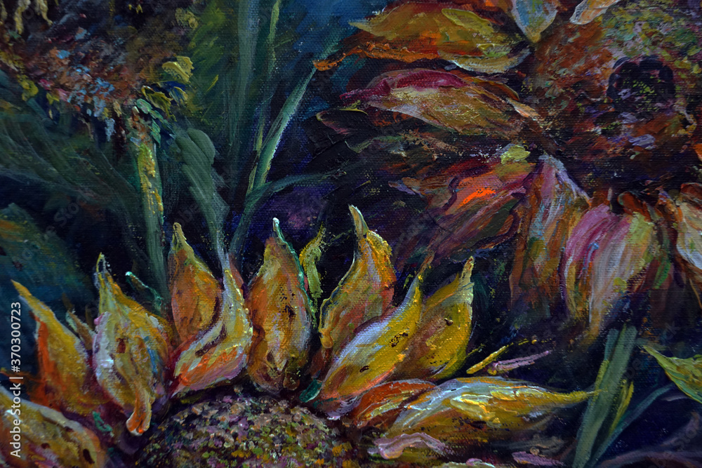 Obraz premium hand painted original impressionism masterpieces art oil color painter painting natural beauty petal sunflower and botanical in garden