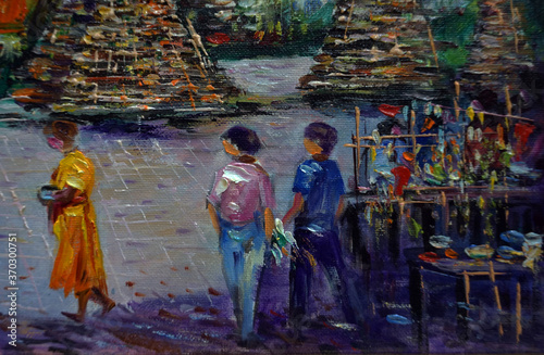 Art painting Abstract Oil color temple Background from thailand