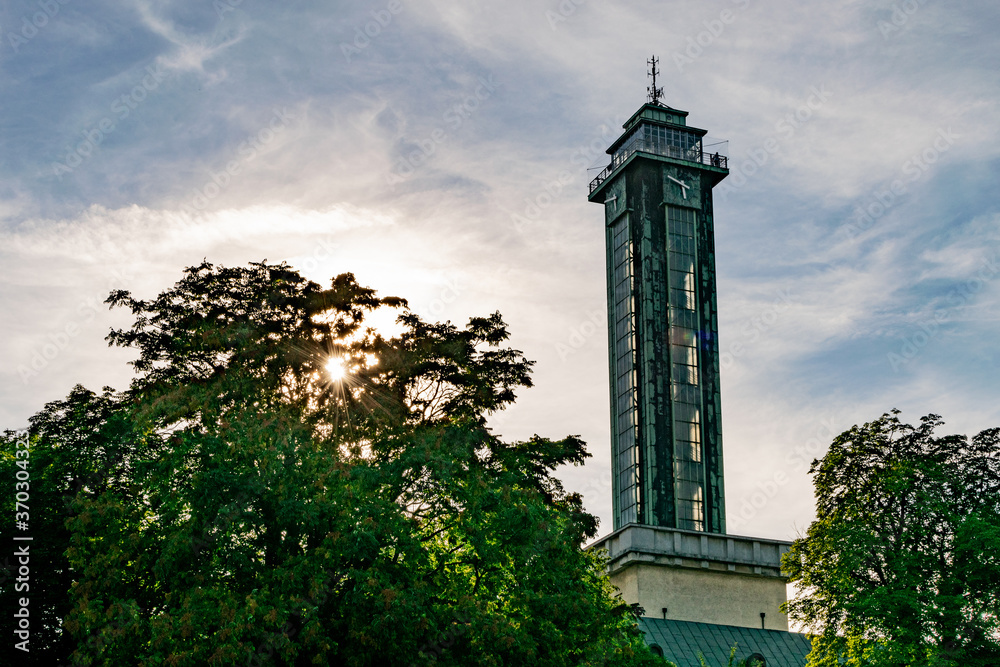 Obraz premium new town hall Ostrava tower sunset cloudy blue sky