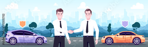 Car broken down. Accident on the road. Flat style eps10 illustration. Hatchback vehicle with open hood. Side view. Simple modern design. Icons collection.