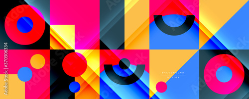 Neo memphis geometric pattern with circles, squares and lines. Pop art abstract background for covers, banners, flyers and posters and other templates