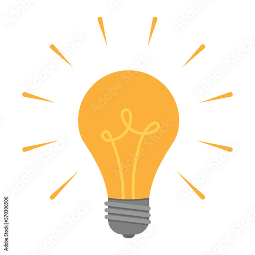 A burning light bulb in flat style. A symbol of new ideas and beginnings. Flat style. Isolated on a white background. Color vector illustration.