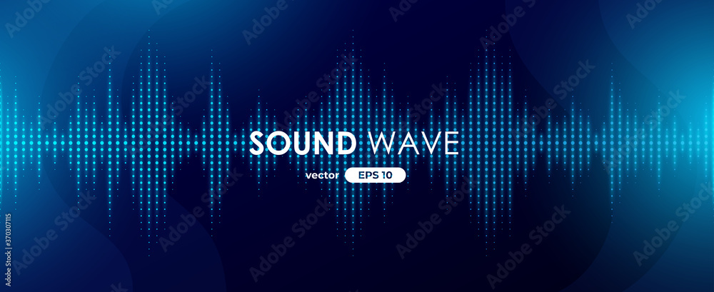 Sound wave. Digital music equalizer. Beautiful abstract minimal background. Simple modern style. Blue neon color. Pulse line. Volume. Flat style vector illustration. - obrazy, fototapety, plakaty 