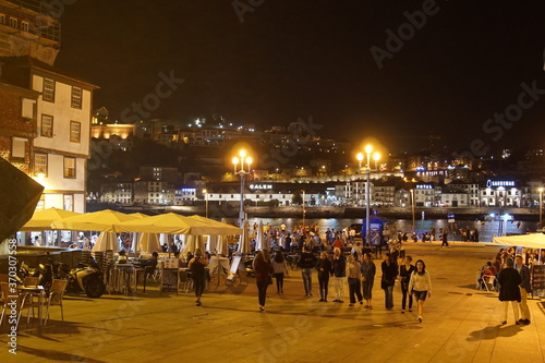 Portugal, beautiful night cityscape at the river side of Porto