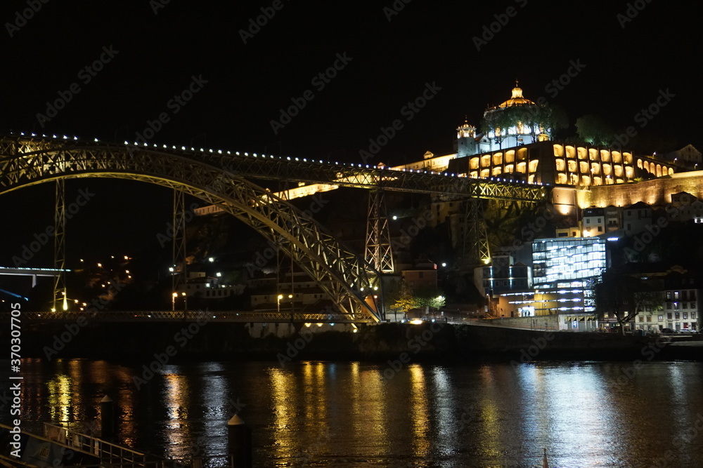 Portugal, beautiful night cityscape at the river side of Porto