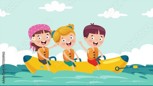 Children Having Fun On Banana Boat