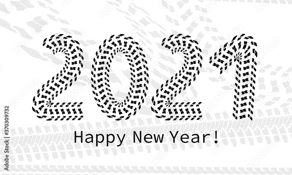 Figures 2021 drawn tire marks. New year banner. Figures 2021 drawn tire marks. New year banner.
