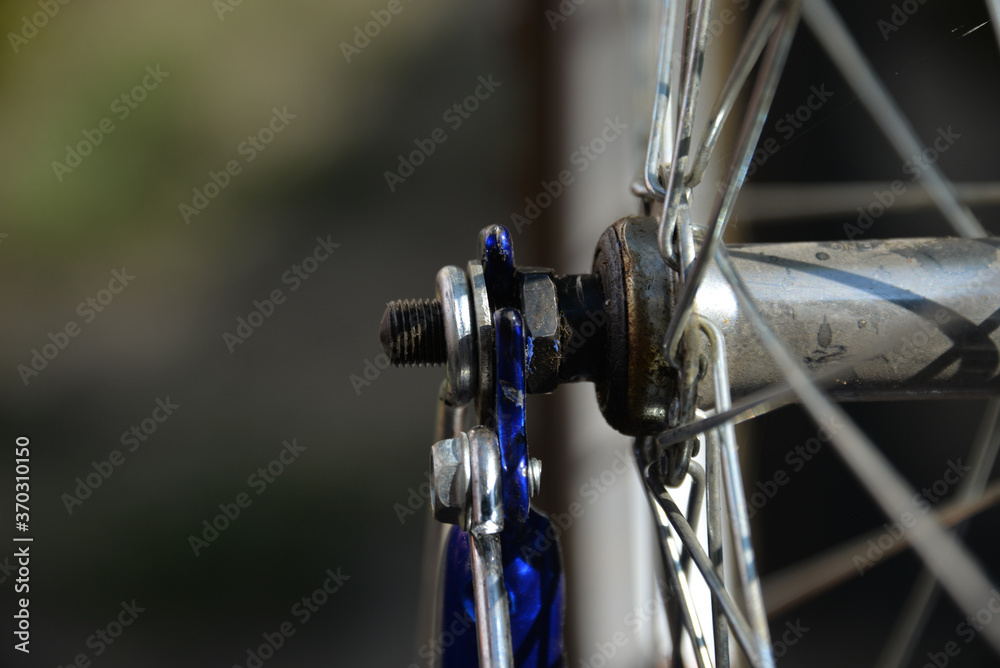 Fototapeta premium A bike repair, gluing of tires, inspection of the circuit. Do self-isolation repair the bike.
