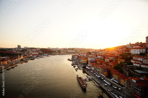 Magnificent sunset over the Porto city center and the Douro river