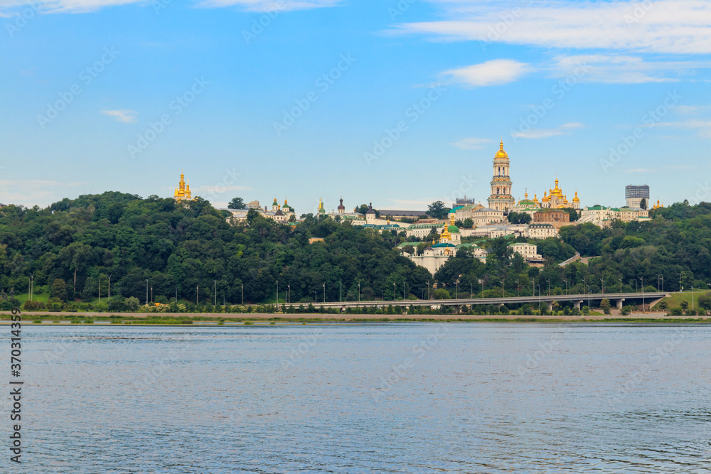 View of Kiev Pechersk Lavra (Kiev Monastery of the Caves) and the Dnieper river in Ukraine