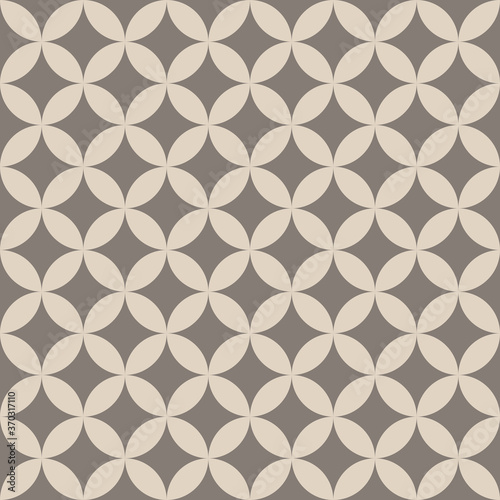 Japanese seven treasures pattern in brown and beige. Shippou overlapping circles vector wallpaper, textile, paper, or other prints. Seamless traditional background.