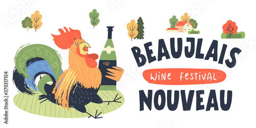 Beaujolais Nouveau, a festival of young wine in France. Vector illustration, poster, invitation.