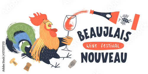 Beaujolais Nouveau, a festival of young wine in France. Vector illustration, poster, invitation.