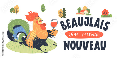 Beaujolais Nouveau, a festival of young wine in France. Vector illustration, poster, invitation.