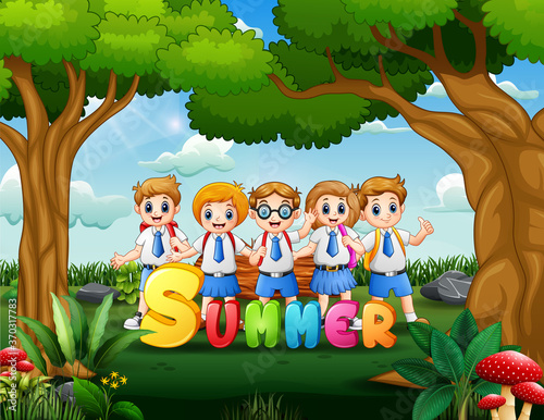 Happy school kids having fun at summertime