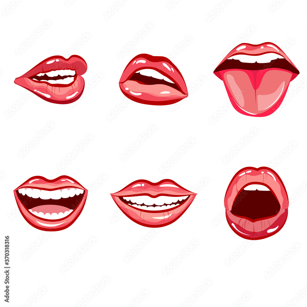 Happy laughing female mouth with red lips Happy laughing female mouth with red lips