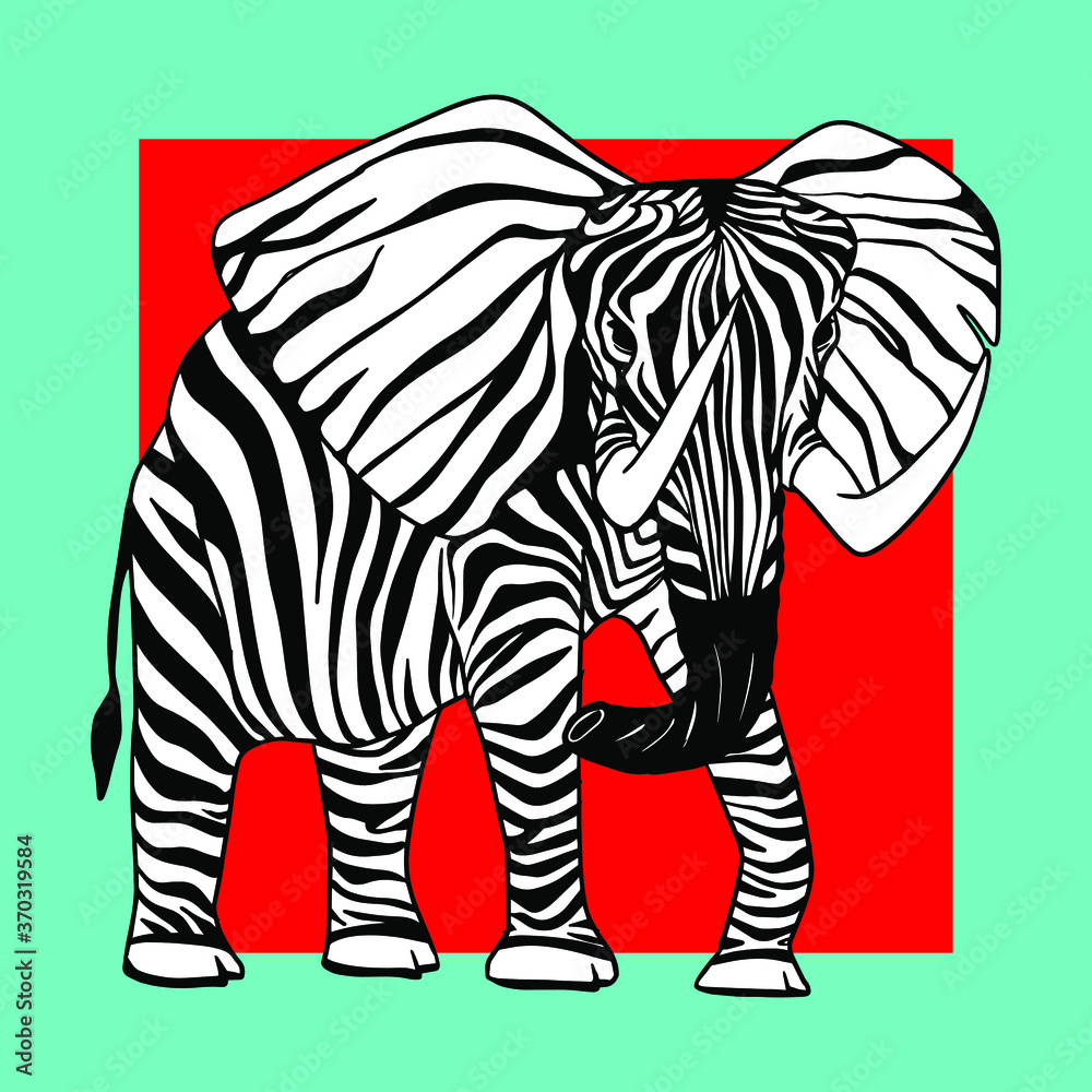 Elephant with zebra skin in the studio. The concept of being different. contemporary
vector illustration