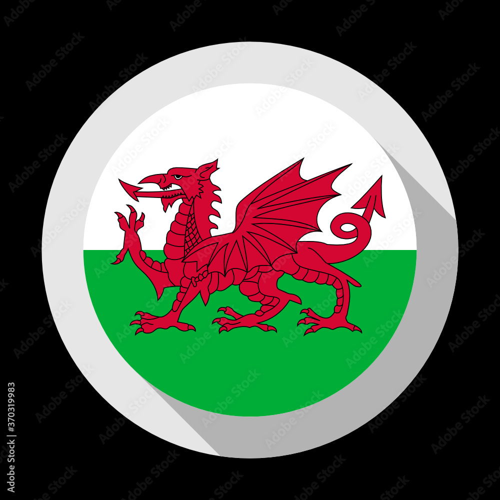 round icon with wales flag, isolated on black background round icon with wales flag, isolated on black background
