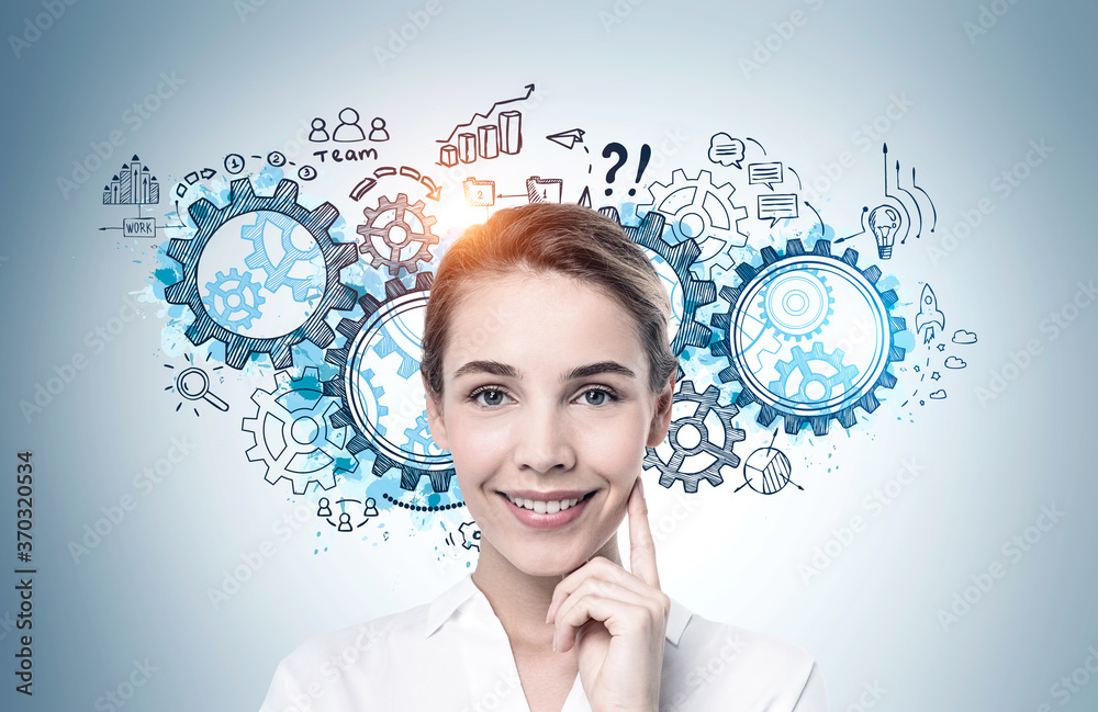 Smiling woman and her business strategy Smiling woman and her business strategy