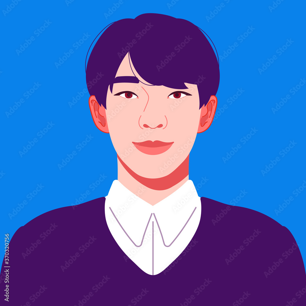 Portrait of a handsome male office worker, student. Confident young man in business attire on a blue
background. Happy Asian boy smiling. Social network profile avatar. Contemporary flat design. Portrait of a handsome male office worker, student. Confident young man in business attire on a blue
background. Happy Asian boy smiling. Social network profile avatar. Contemporary flat design.